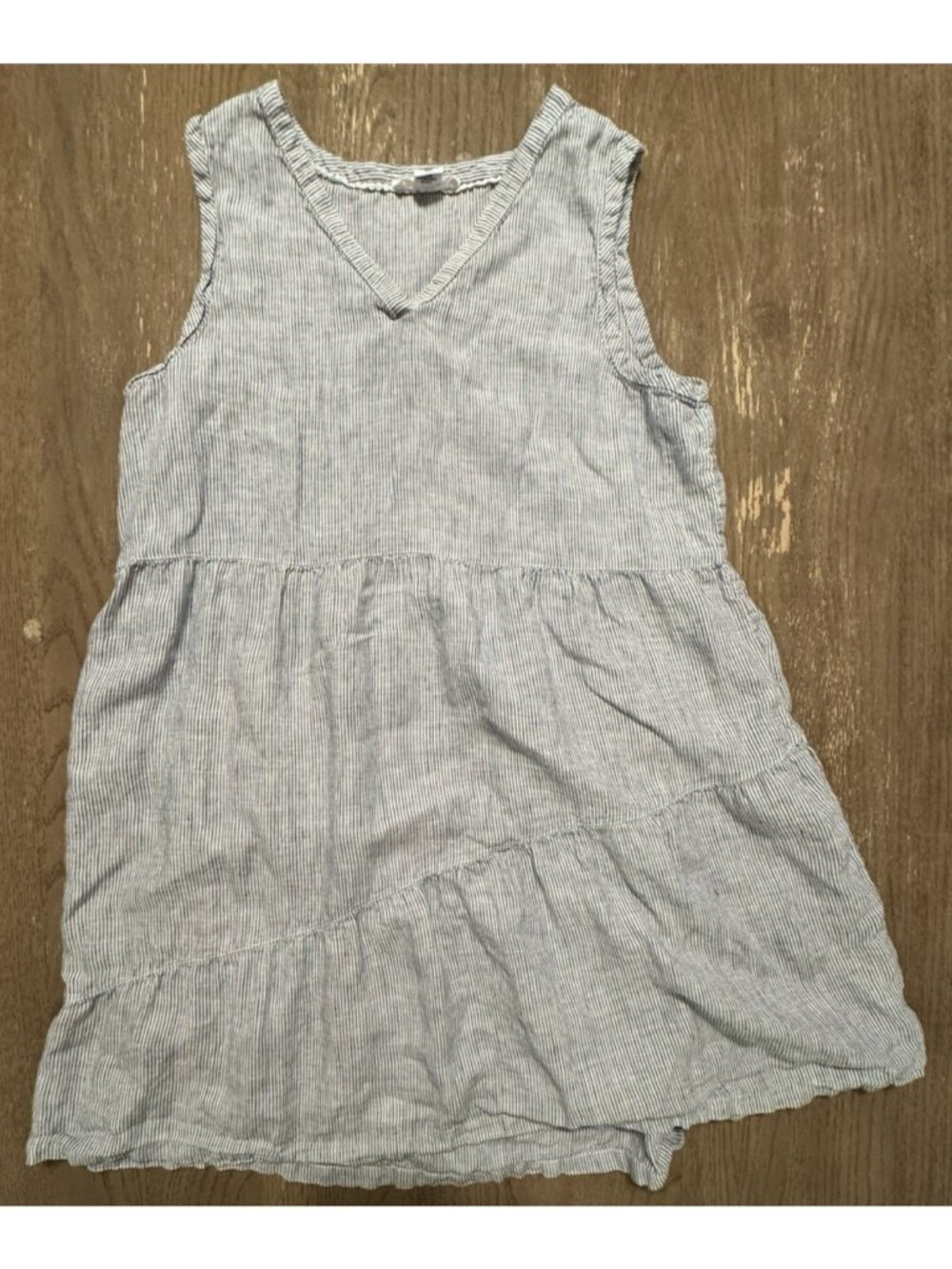 Lucky Brand 100% Linen V neck Sleeveless Coastal XL Dress Blue White Stripe boho